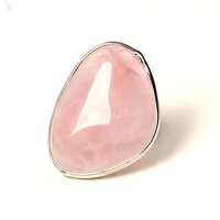 trendy beads silver plated resizable irregular shape natural rose pink quartz engagement ring for women jewelry