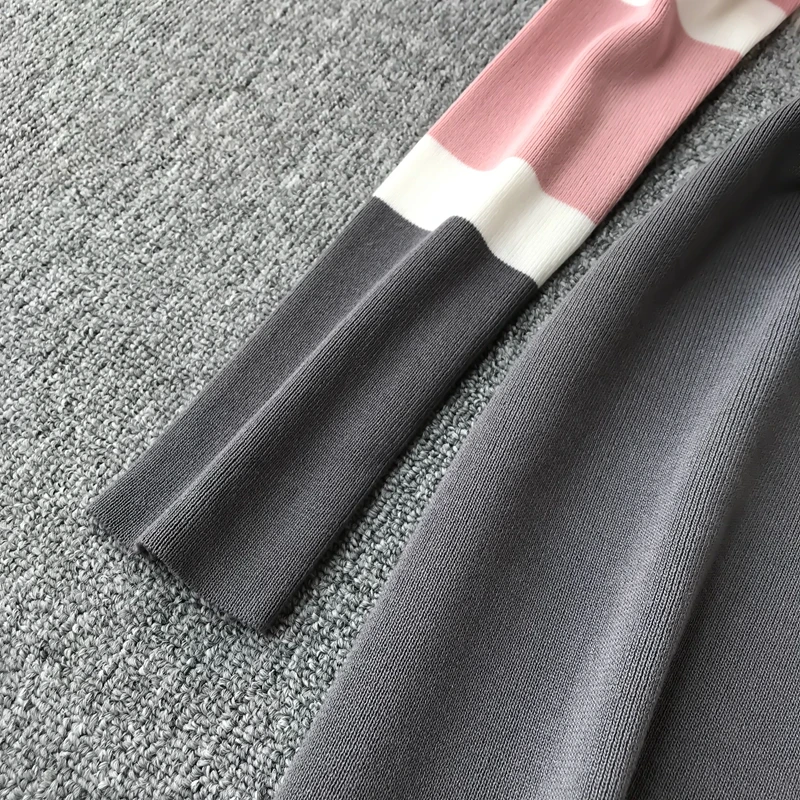 ALPHALMODA осенне-зимнее женское трикотажное платье хит цвета новое ретро с высокой талией цветное с длинным рукавом тонкое трикотажное цельное платье