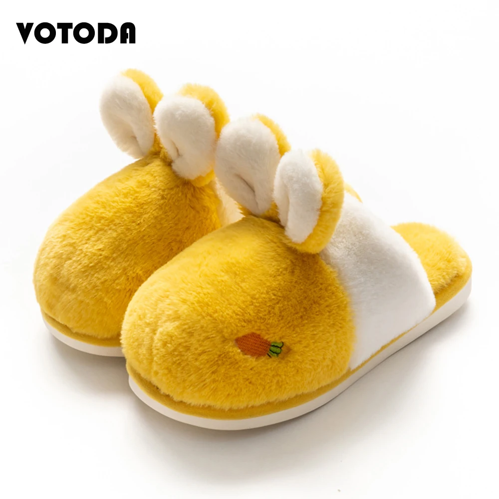 

Hot Winter Women Plush Home Slippers Cute Cartoon Rabbit Ear Couples Flip Flops Furry Soft Comfortable Flat Casual Indoor Shoes