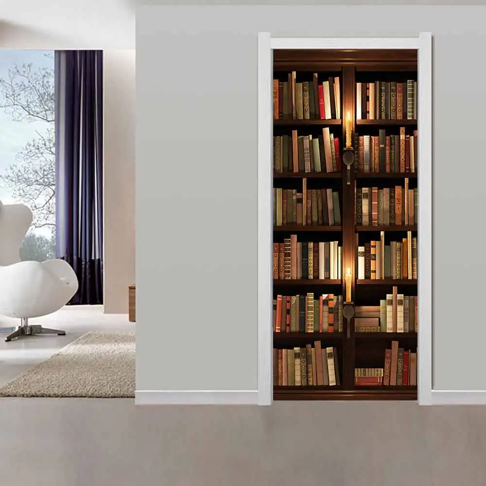 

Creative environmental protection 3D three-dimensional bookshelf door stickers refurbished self-adhesive bedroom wall stickers