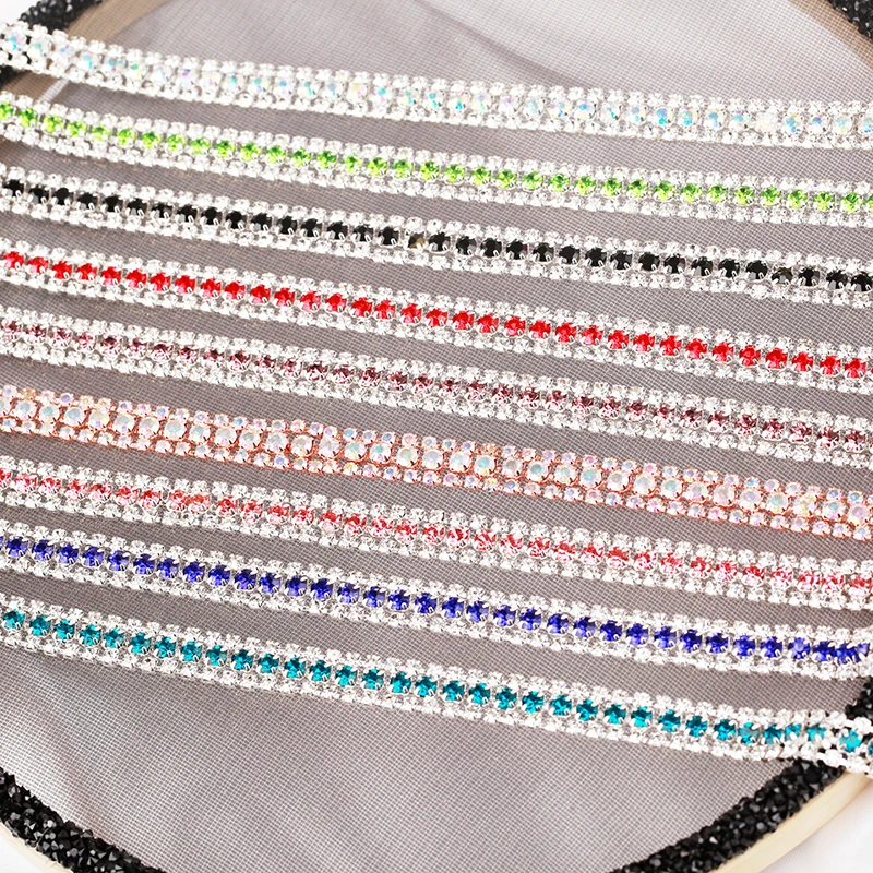 1 ярд 3 ряда серебряная основа цветные стразы цепочка для стакана стеклянная