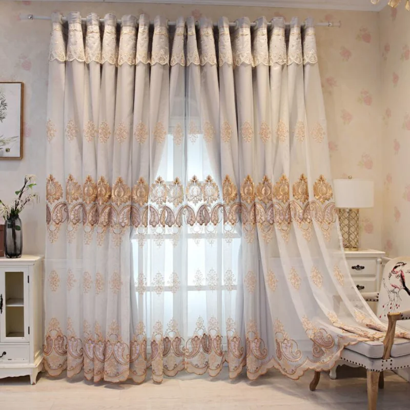 

1pcs 2021 European-style Double-layer Embroidered Curtains for Living Room and Bedroom Shading Floor-to-ceiling Windows F8329