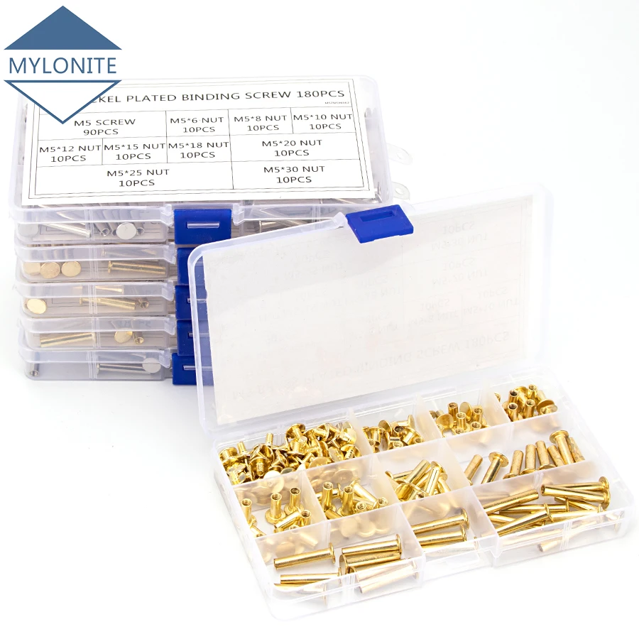 

60PCS 180PCS M5 Phillips Chicago Nickel Brass Plated Binding Screws Assortment Kit DIY Tool Accessories Replacement Set S31