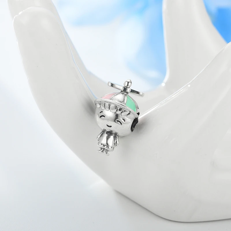 DEVOLOVE милые настоящие 100% серебряные бусины 925 пробы косички девушка пропеллер