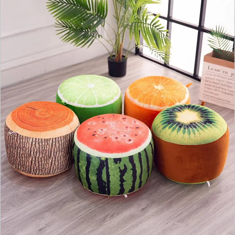 

Inflatable Stool Thicken Cotton Cover Cartoon Plush 3D Fruit Inflatable Pouf Chair Lovely Children Cushion Stools Portable 1PC