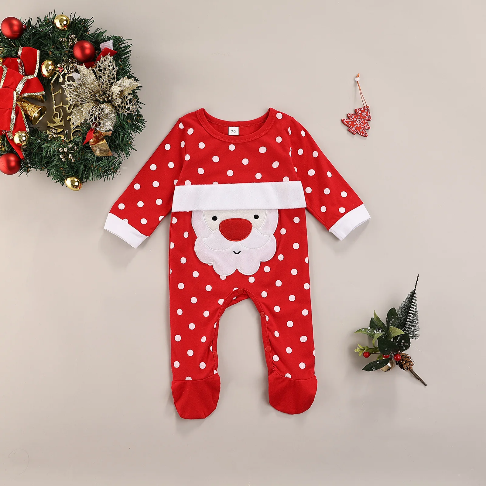 

Baby Clothing Newborn Christmas Romper Cartoon Dot Printed Long Sleeve Bodysuit Toddler Girls Boys Spring Autumn Clothing 0-24 M