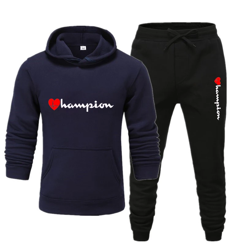 

2021 New Fashion Men Sport Suits Autumn Winter Hoodie+Pants Suits Casual Male Fleece Pullover Sportswear Outdoor Gym Sweat Suit