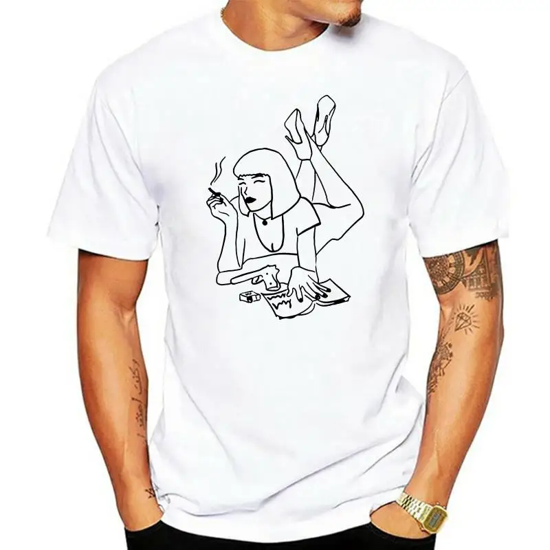 

Pulp Fiction Uma Thurman Unisex Fashion T-Shirt Minimalist Design Hand Drawn Top Humorous Tee Shirt