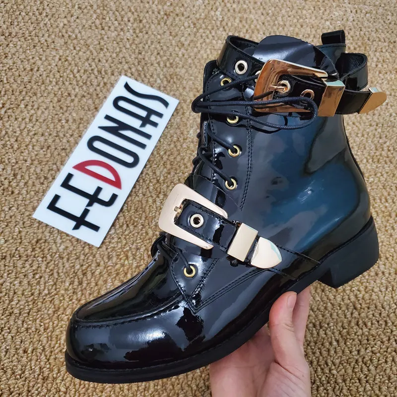 Женские ботильоны на толстом каблуке FEDONAS золотистые мотоциклетные ботинки из