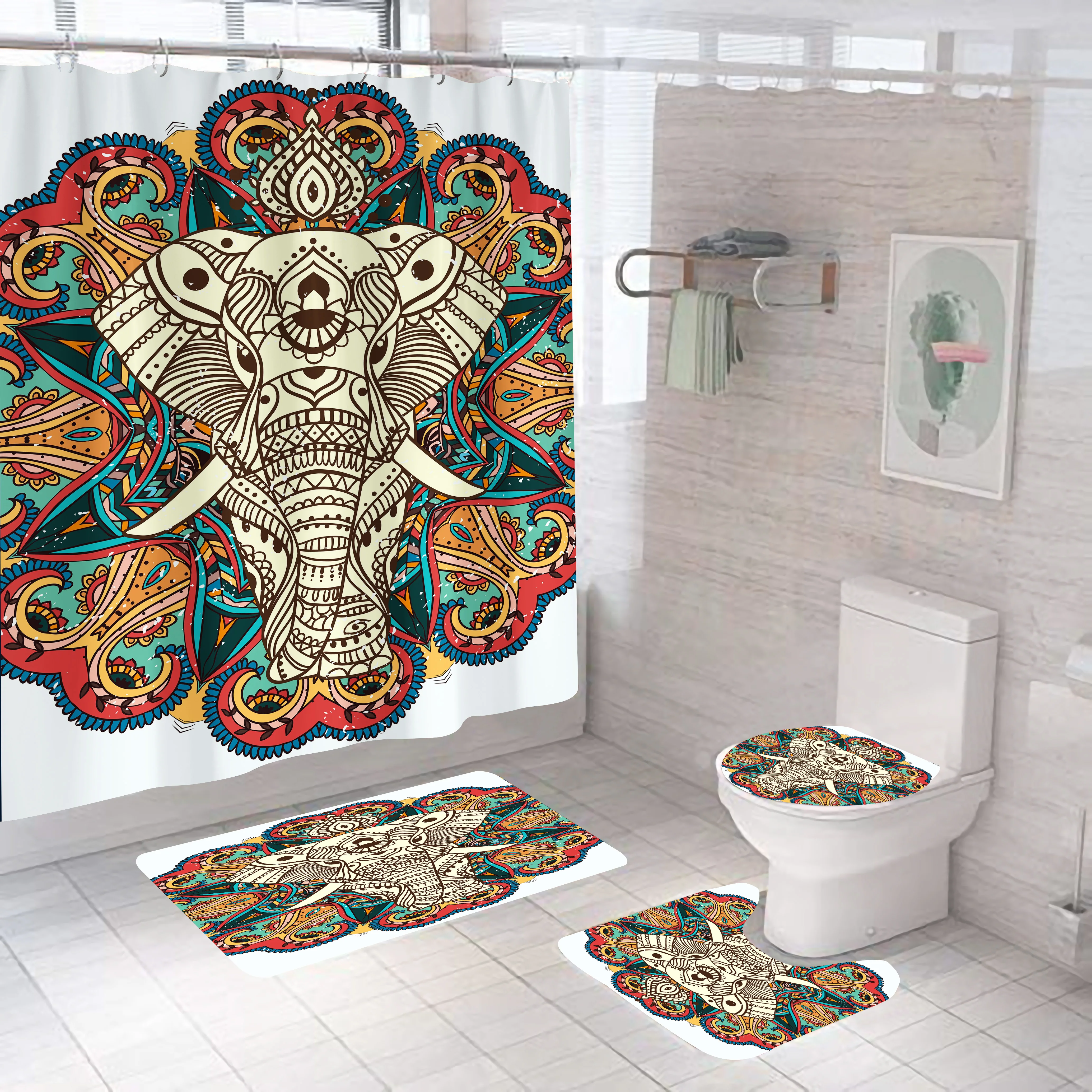Набор цветных водонепроницаемых занавесок для душа в виде слона богемном стиле
