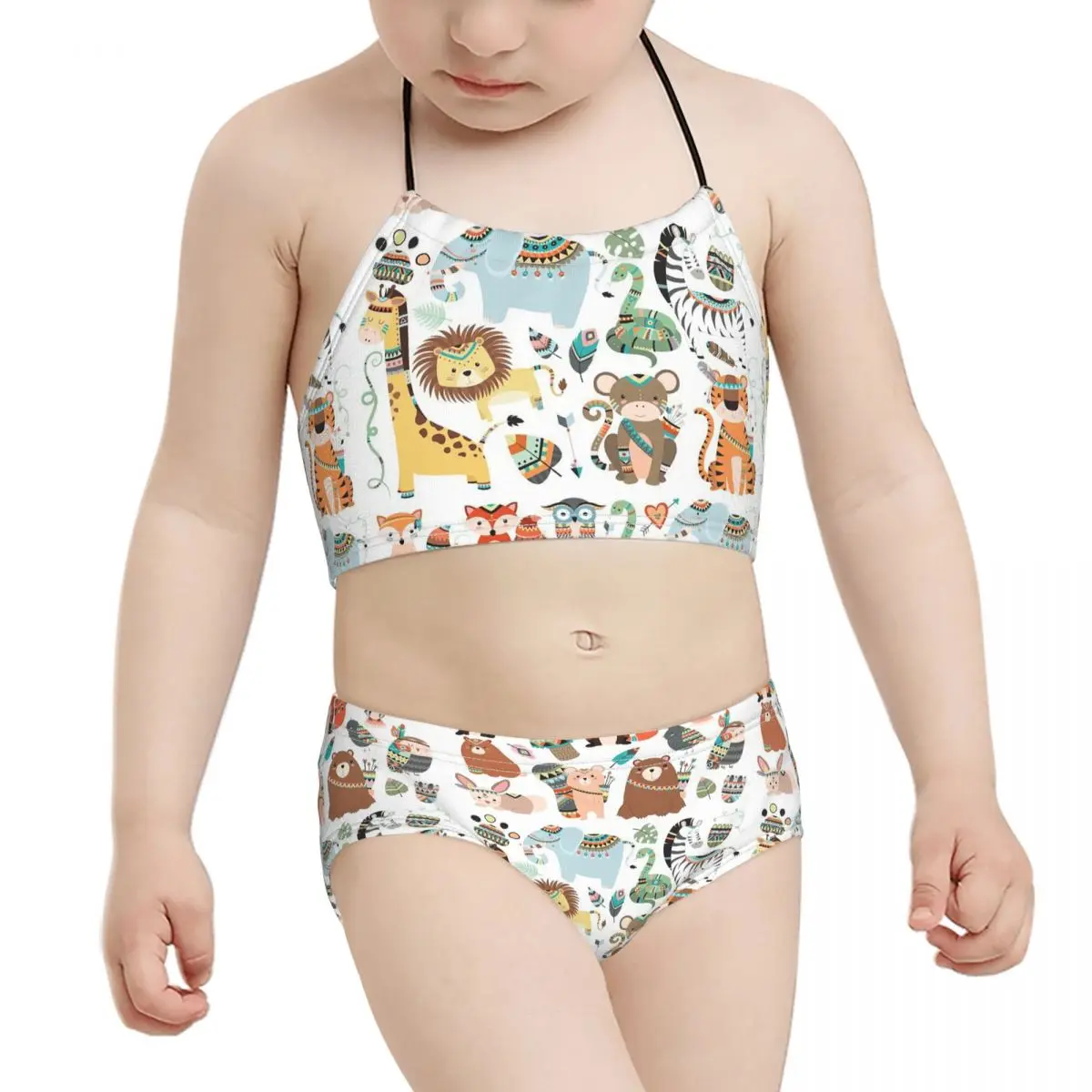 

2021 kawaii anime Kids Girl Beach Wear Children Print Bandage Tribal Animals Bikini Wholesale Brand Baby Girl Swimming Suit