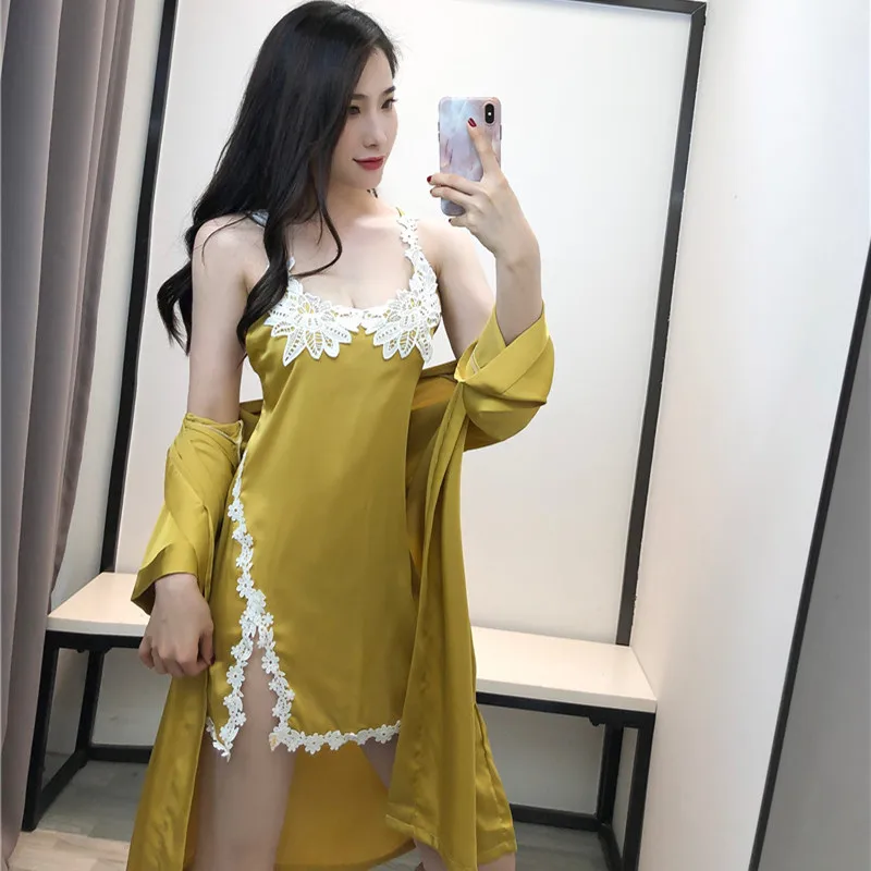 BZEL Сексуальная кружевная женская пижама атласные шелковые пижамы комплекты из 2