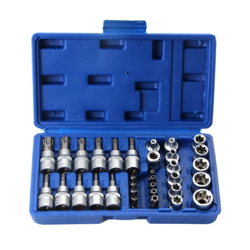 

N0HB 3 /8" & 5 /16" Bit Socket Set Storage Case CR-V Steel E-Torx Star Socket Set E4-E20 Nut Set T10-T60 Torx Socket Set