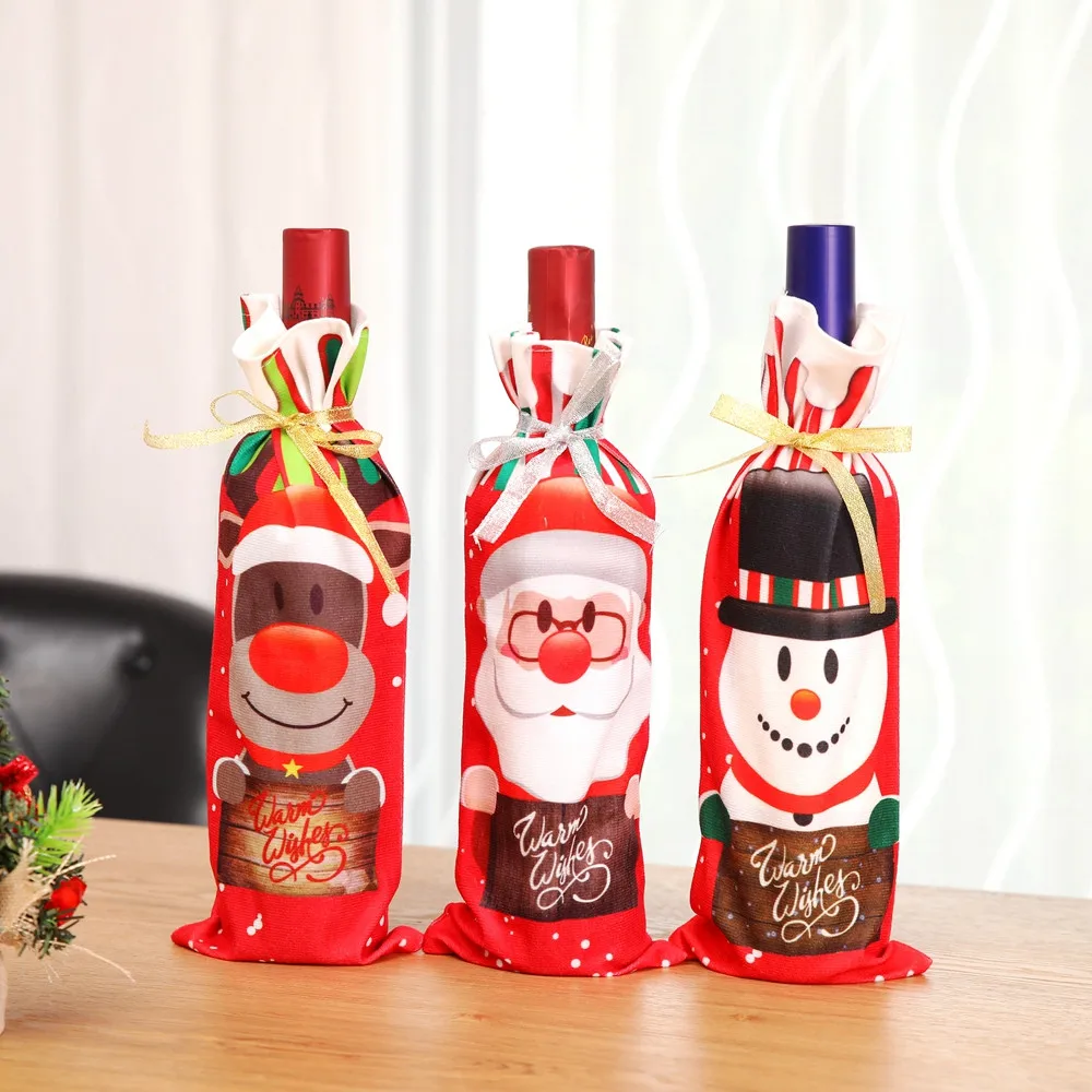 Рождественские украшения для дома пакет для красного вина Detalles De Navidad домашний декор для стола вечерние поставки Рождественская бутылка вина крышка B1