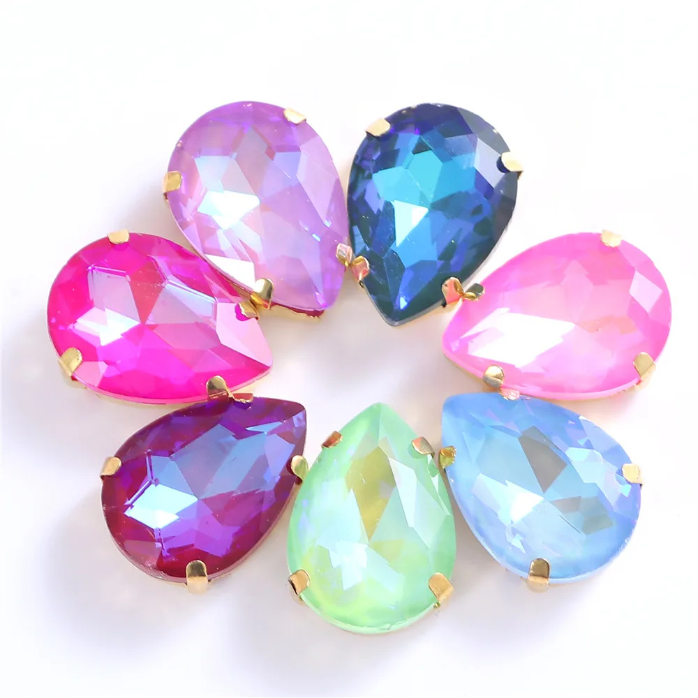 Новые стеклянные стразы в форме слезы с золотым зажимом Блестящие кристаллы