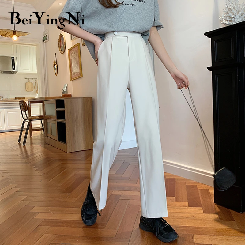 

Beiyingni Suit Pants Womens Slim Office Ladies High Waist Chic Straight Pants Female Vintage Classic Harajuku Trousers Woman OL