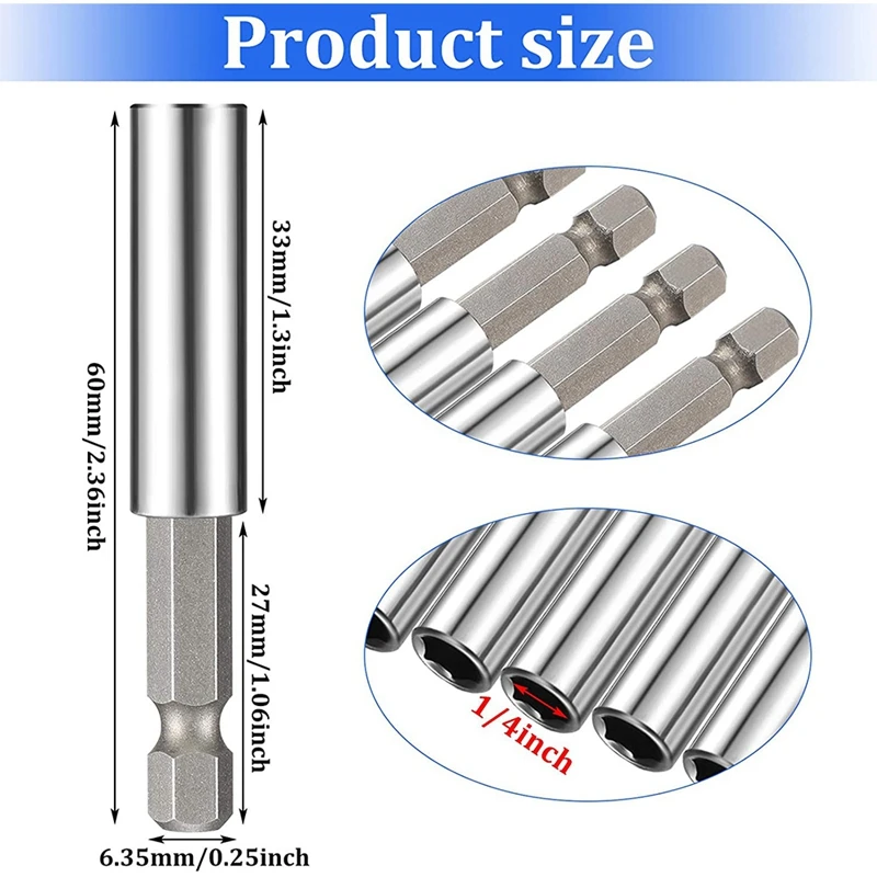 

15Pcs Extension Socket Drill Bit Holders Screwdriver Extension Socket Drill 1/4 Inch Hex Shank in 60 mm