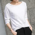 Простая Базовая рубашка из бамбукового хлопка с длинным рукавом, Женская свободная хлопковая Футболка с круглым вырезом, Повседневная рубашка, весна 0912-8