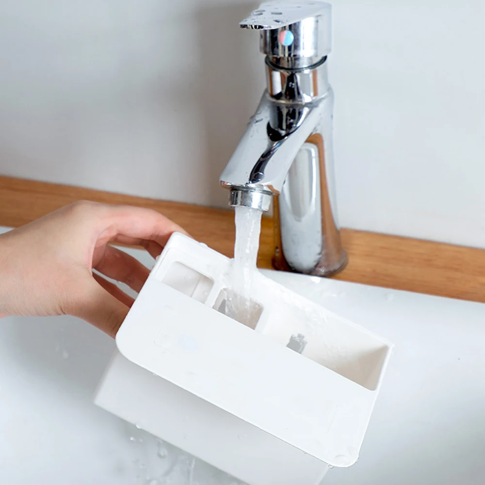 

Toothbrush Holder with Cup Plastic Wall Mounted Shaver Toothpaste Storage Rack Bathroom Organizer Accessories