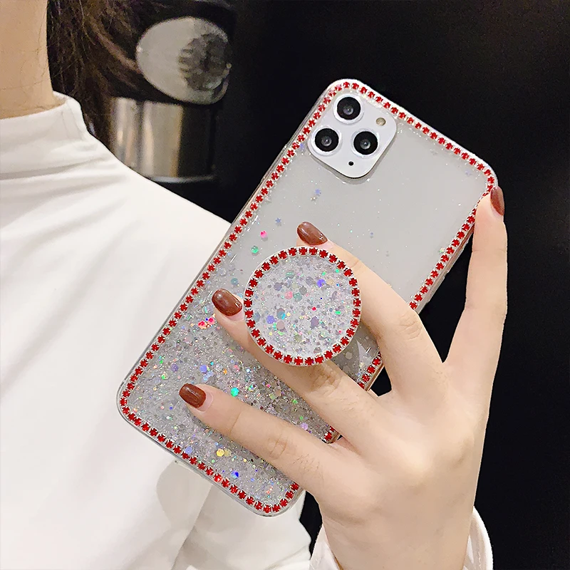 Шикарный Блестящий набор шнеков чехол для iPhone 11 Pro Max XS XR X 6s 6 7 8 PlusSlim с подставкой