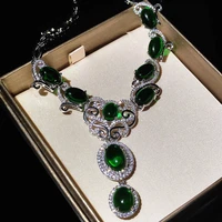luxury vintage necklace oval green chalcedony zircon auspicious cloud pendant high grade jewelry for women party christmas gifts