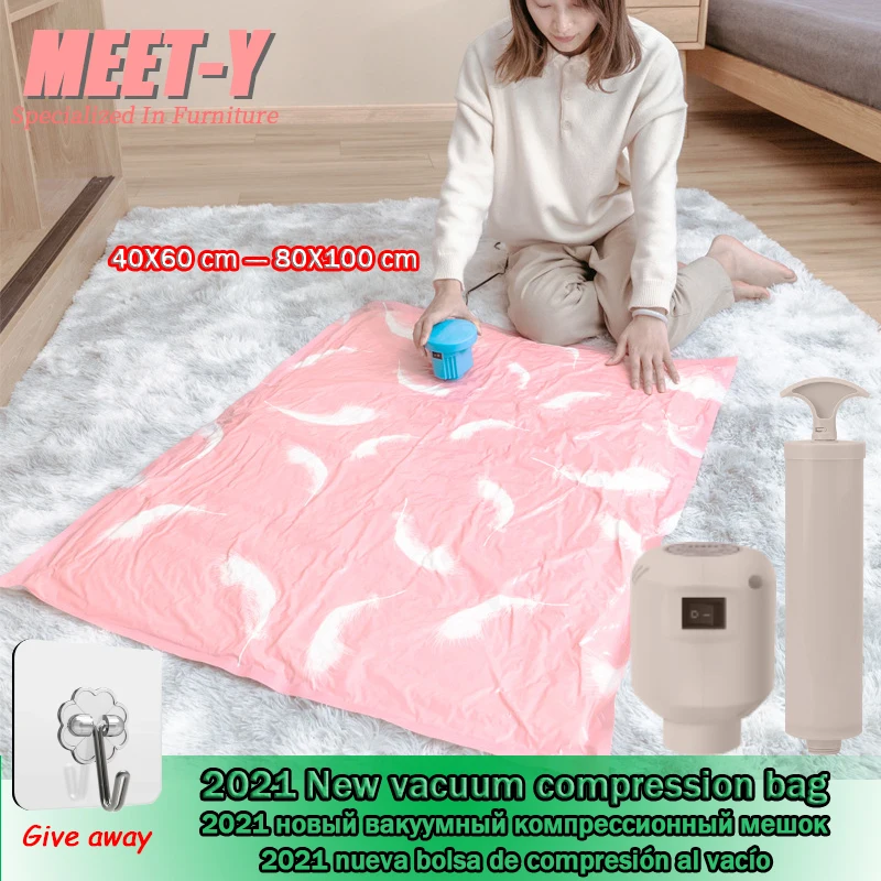 New 1Piece Thicken Vacuum Co2 Compression Bag+Hand Pump Quilts Clothes Damp-proof StorageBag Space Saver Travel Accessories Set | Дом и сад