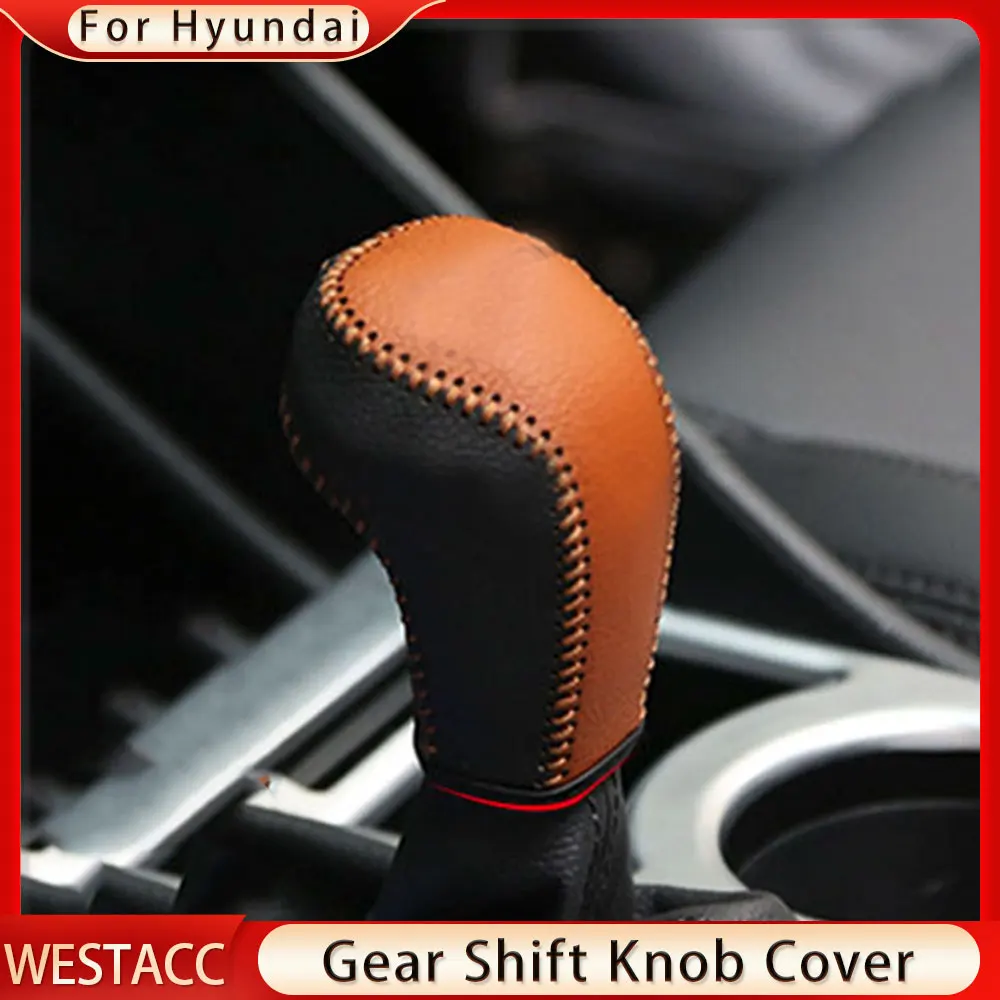 

Genuine Leather Car Gear Head Shift Knob Cover Gear Shift Collars Case for Hyundai Tucson 2015 2016 2017 2018 AT Accessories