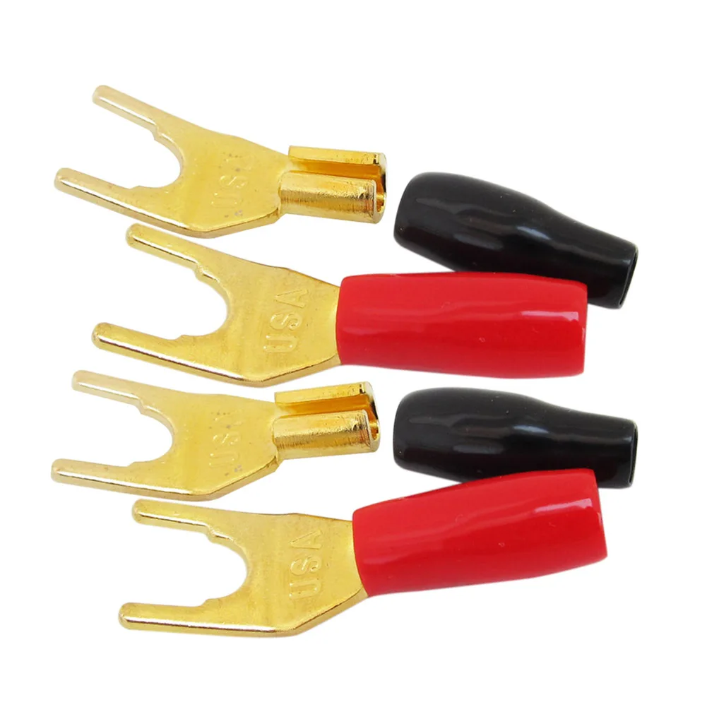 4Pcs Gold Plated Tuning Fork Banana Spade Plug Solderless Speaker Cable Power Terminals OCT998 | Обустройство дома