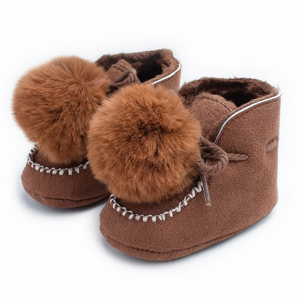 

baby boy girl shoes first walkers Toddler Kids Baby Girls Boy Plush First Walk Lace-up Hairball Keep Warm Shoes