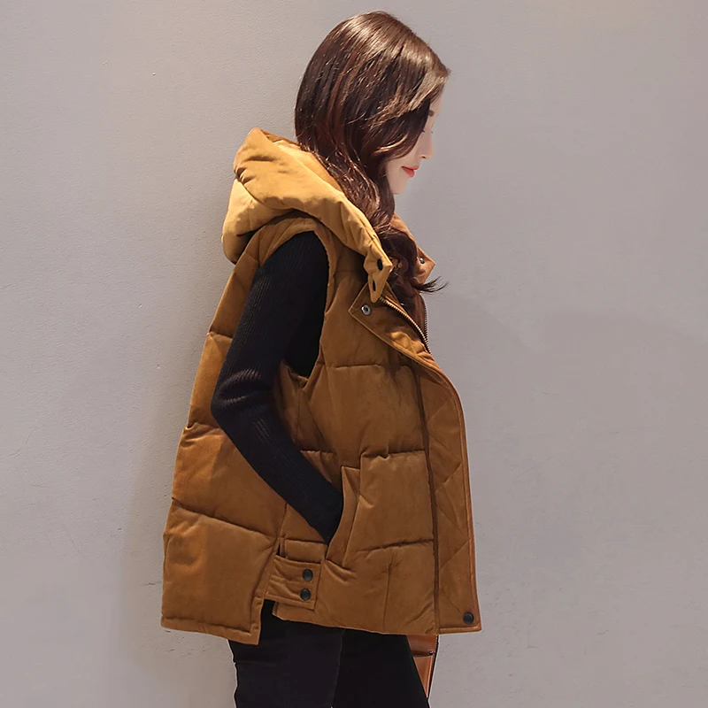 

2020 Winter Women Casual Slim Thicken Warm Autumn Hooded Sleeveless Fashion coat Solid Female Padded Jacket G33