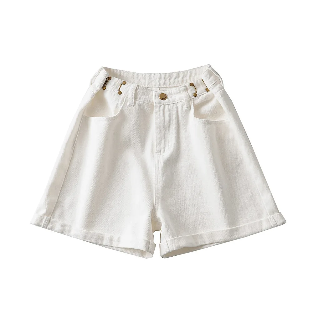 

Korean Chic Adjustable Buckle High Waist Loose Wide Leg Pants Shorts Women's 21 Summer Wide Leg Curling Denim Shorts