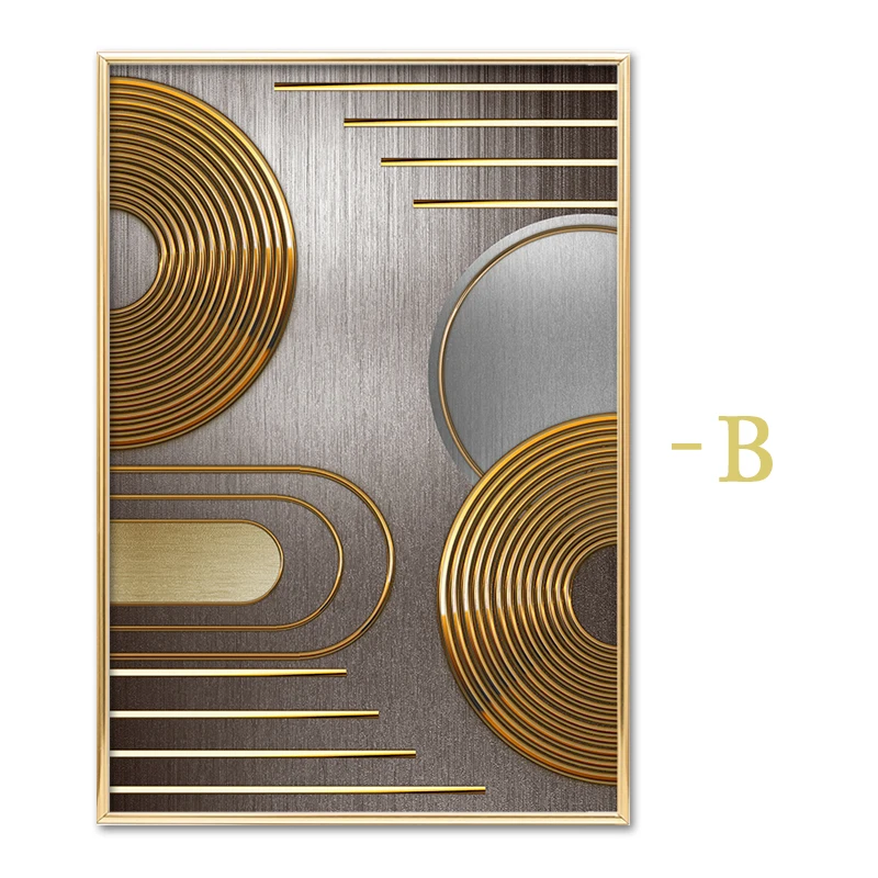 

Abstract Golden Line Circle Wall Art Poster Metal Geometry Canvas Painting Modern Decorativ Pictures for Living Room Home Decor