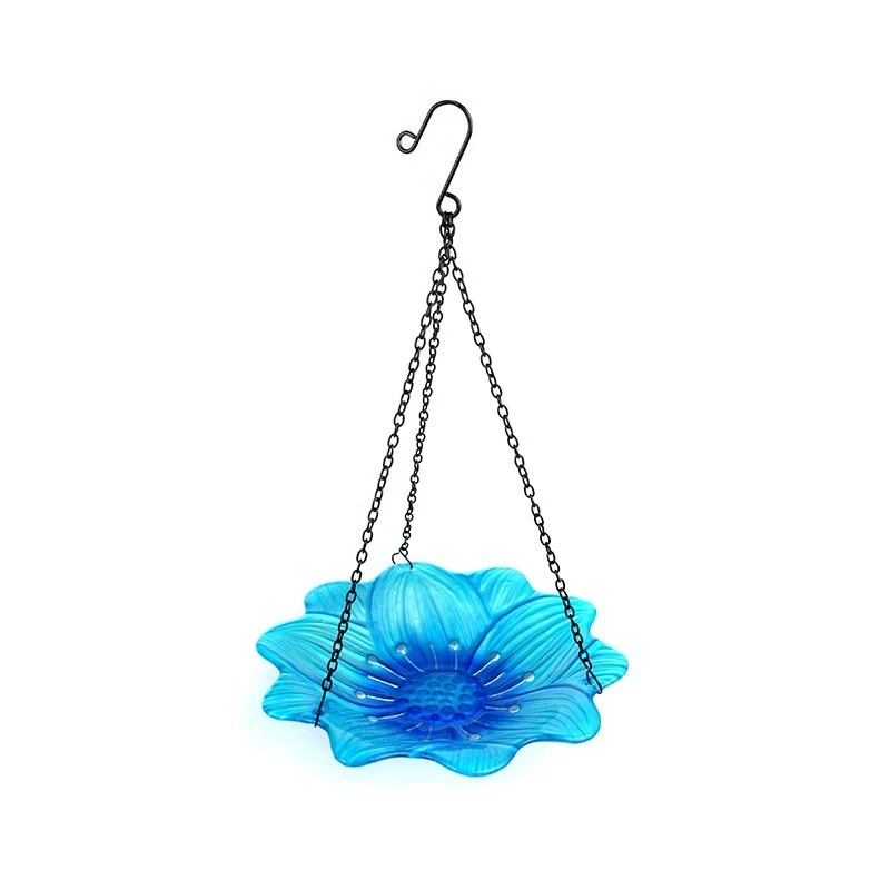 Подвесная стеклянная кормушка для птиц в ванну с синими цветами украшения сада