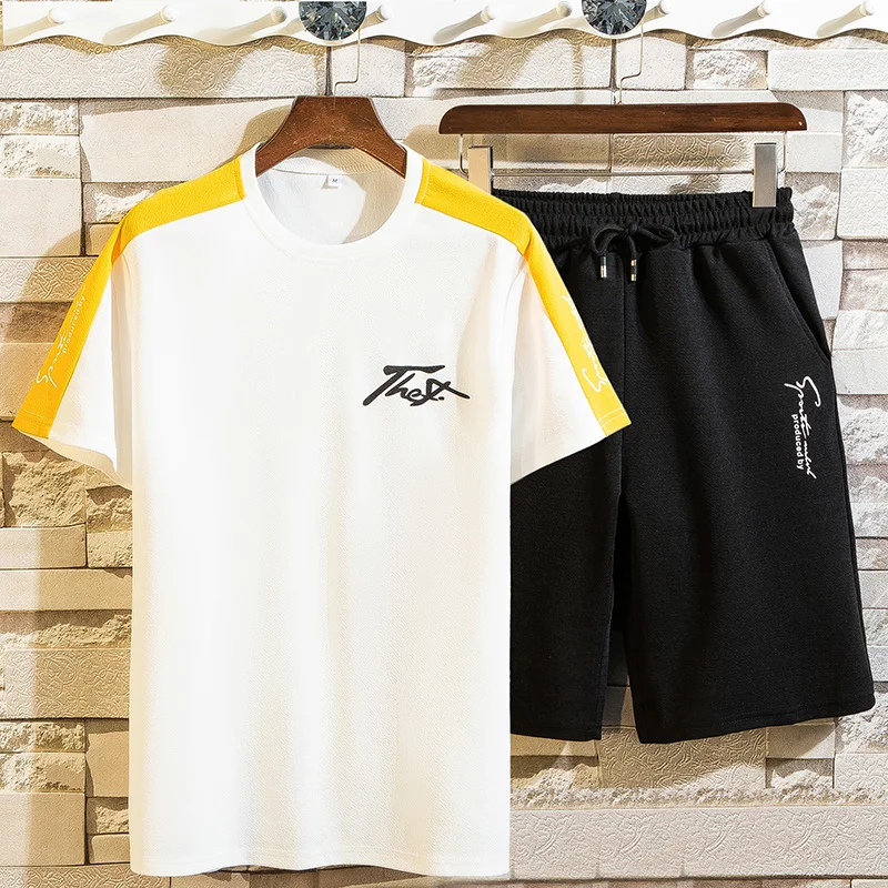 

2020men's Summer Suit Shorts + Short-sleeved T-shirt Men's Beach Pants T-shirt Men's Sportswear Casual Suit Elastic Waist Shorts