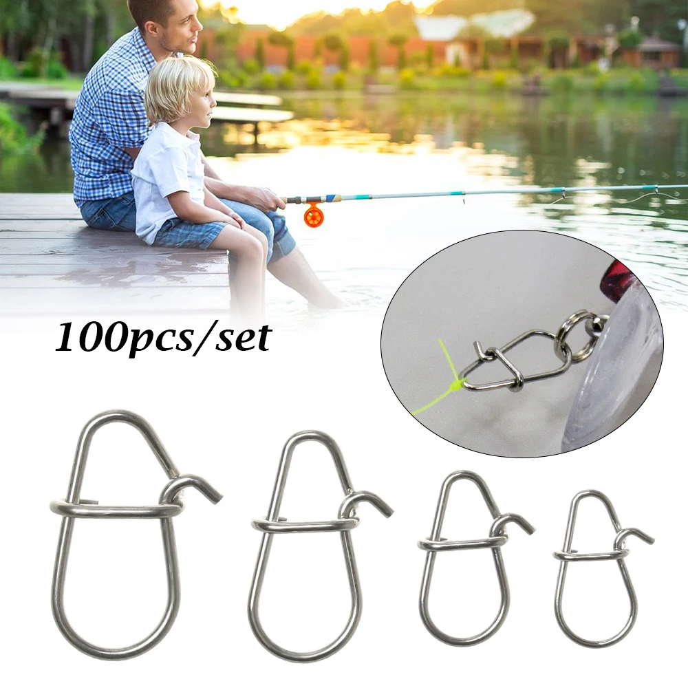 

100PCS New Line tackle Durable Portable Stainless Steel Connector Fishing Hanging Snap Oval Split Rings Barrel Swivel
