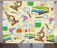 school curtains science education lab sketch books equation loupe microscope molecule flask print living room bedroom window