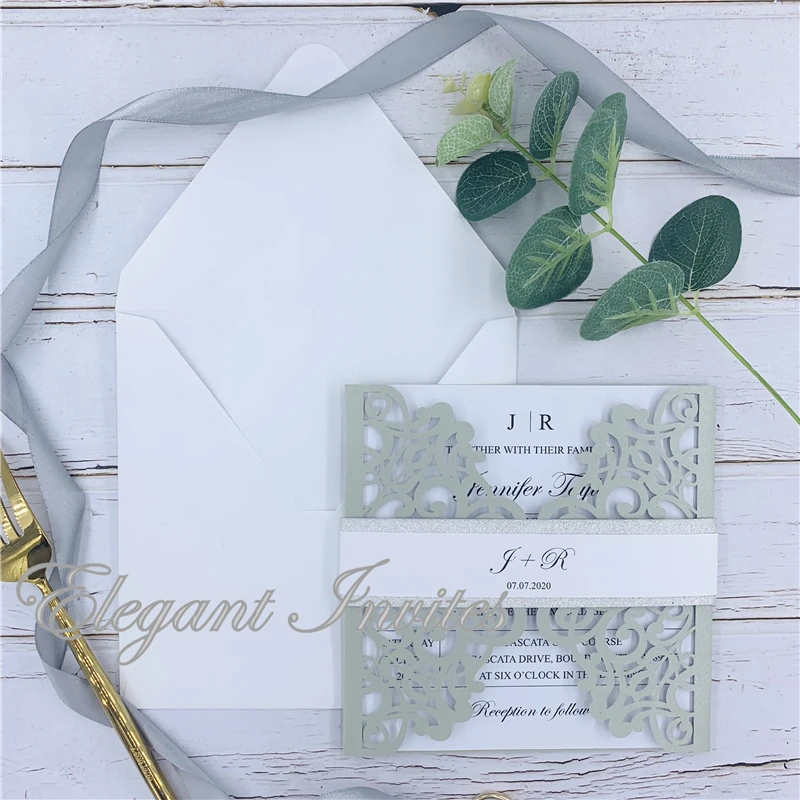 Серые свадебные пригласительные открытки с лазерной резкой кружевная