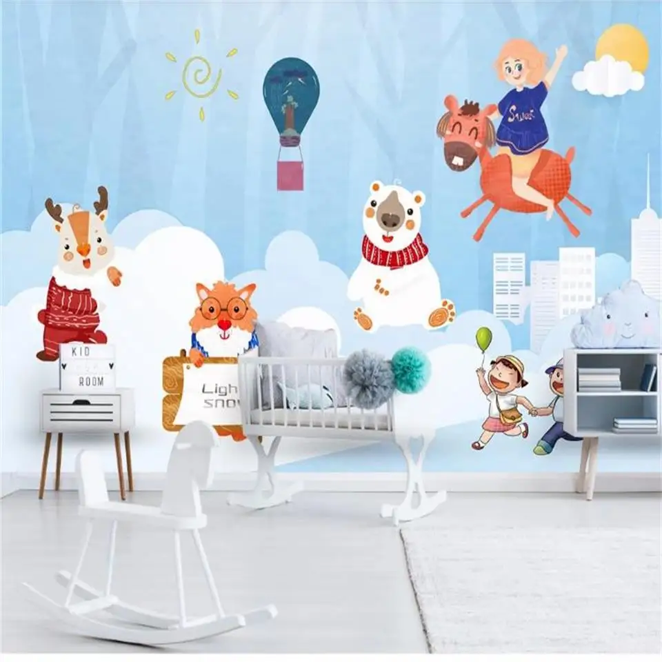 custom size 3d photo wallpaper mural living room cartoon animal balloon picture sofa TV backdrop for wall | Обустройство дома