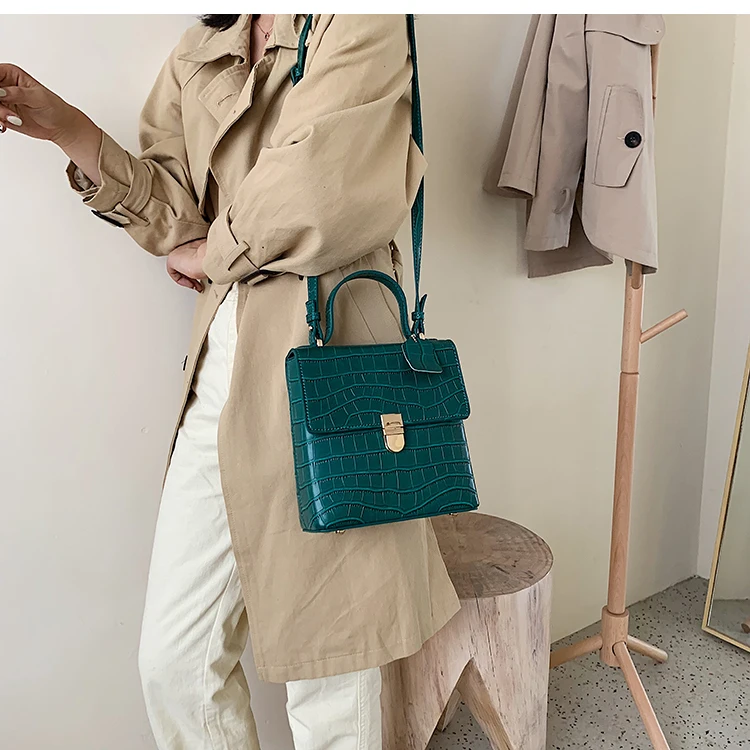Vintage Fashion Stone pattern Tote bag New High Quality PU Leather Women's Designer Handbag Lock Shoulder Messenger Bag