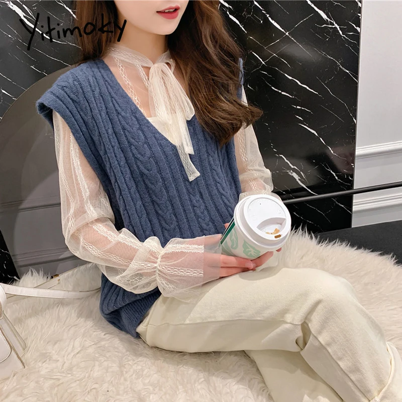 Кашемировый вязаный жилет пуловер Осень Зима без рукавов 2019 свитер женский pull femme