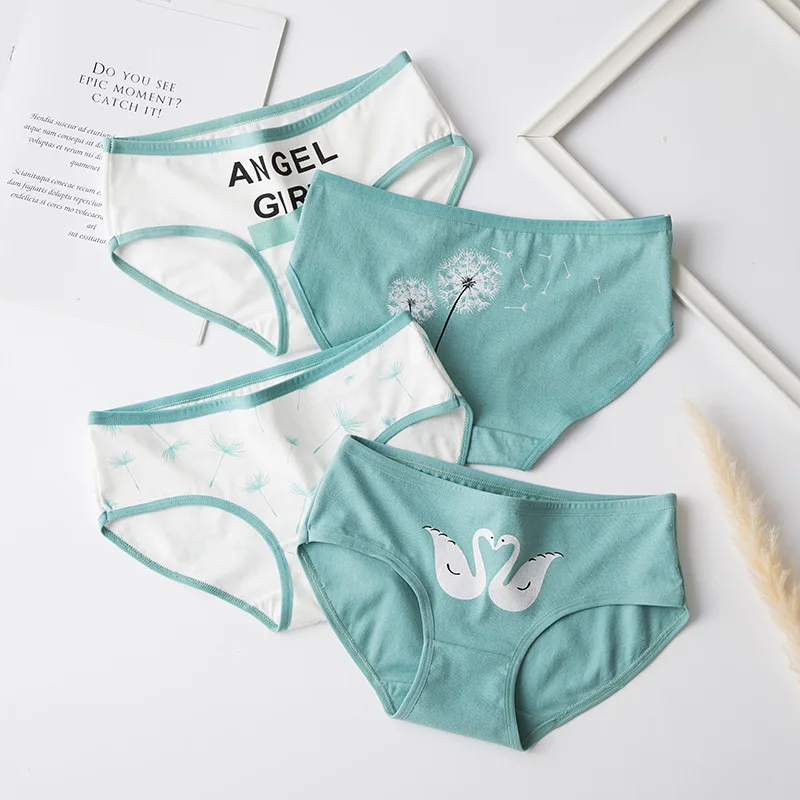 3 шт./партия новое женское нижнее белье белые хлопковые штаны с принтом лебедя и