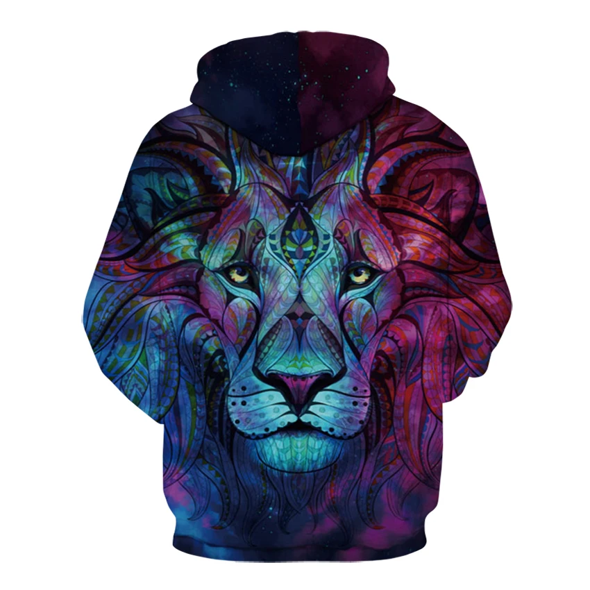 Космической галактики 3D толстовки для мужчин/женские листья и Лев толстовка с