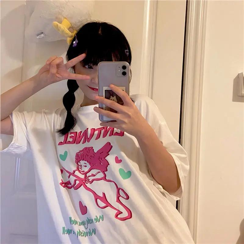 

Hop Tops harajuku vintage aesthetic gothic graphic punk clothes Women's t-shirts korean cotton Black Oversize dropshipping Hip