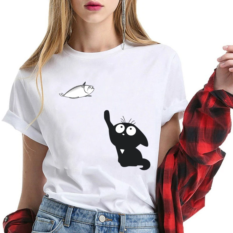 Hillbilly Camisetas De Verano Mujer 2019 кошка ловить рыбу прекрасный Для женщин хлопковые