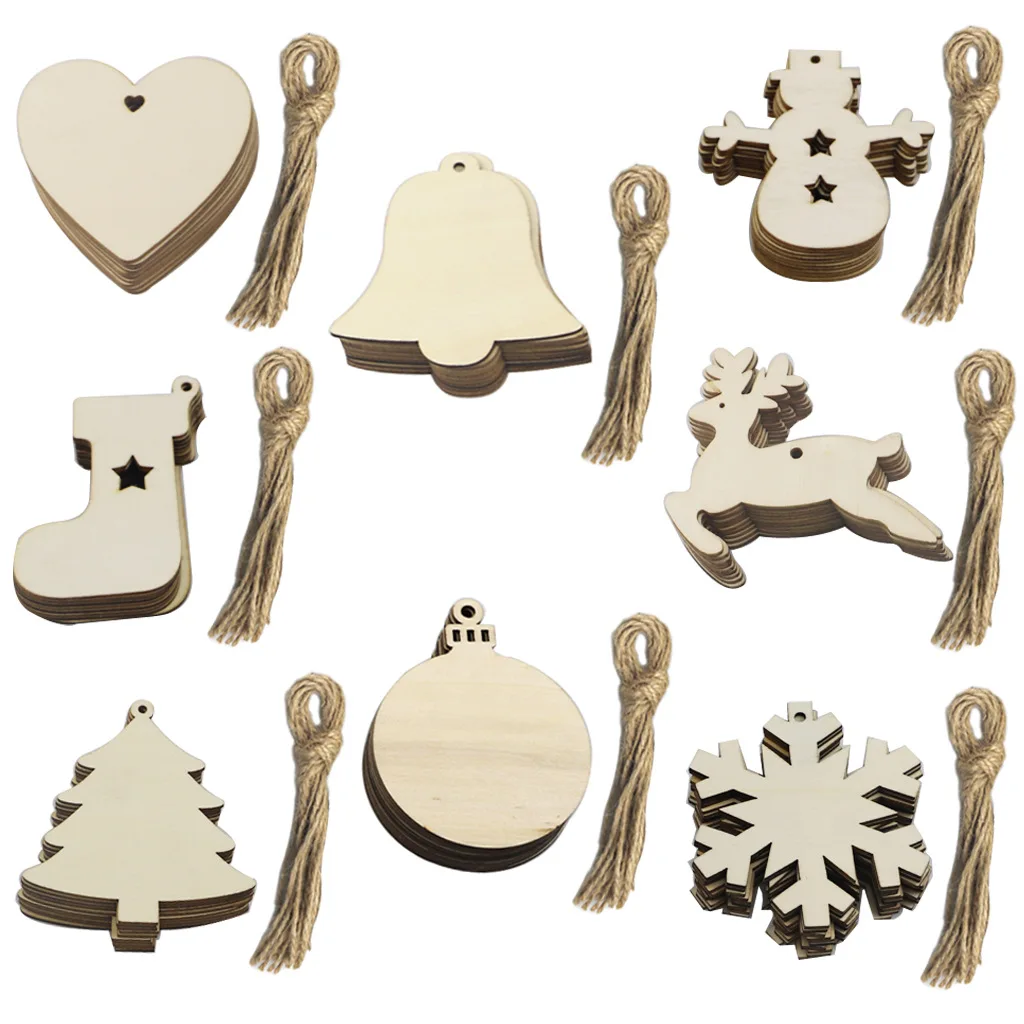 10PCS/ Lot Snowflake Star Santa Claus Boots Bells Christmas Tree Hanging Wooden Ornaments Party Christmas Decorations for Home