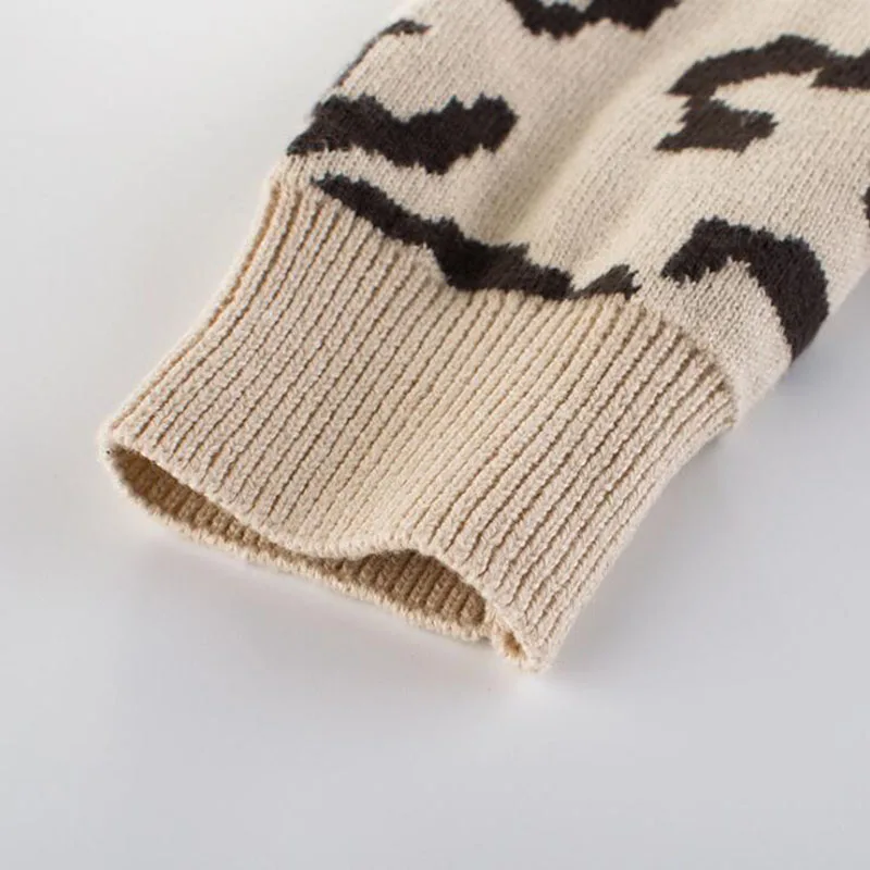 Детский вязаный свитер с леопардовым принтом куртка v-образным вырезом и