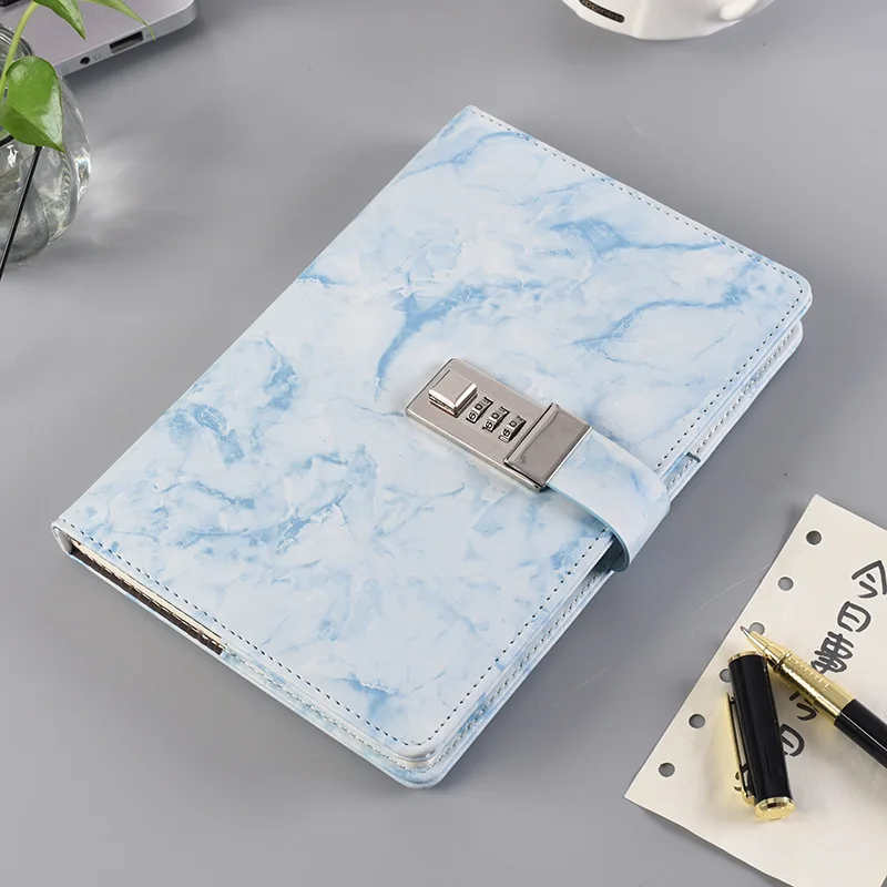 Marble Pattern A5 diary with lock Student Notebook Notepad Office School Supplies Gift Leather Codebook Password PU | Канцтовары для