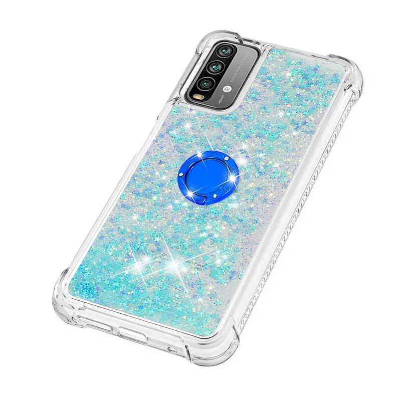 

For Xiaomi Poco M3 Case Fashion Glitter Quicksand high quality Silicone With ring Shockproof Cover For RedMI 9T 9 Power Cover
