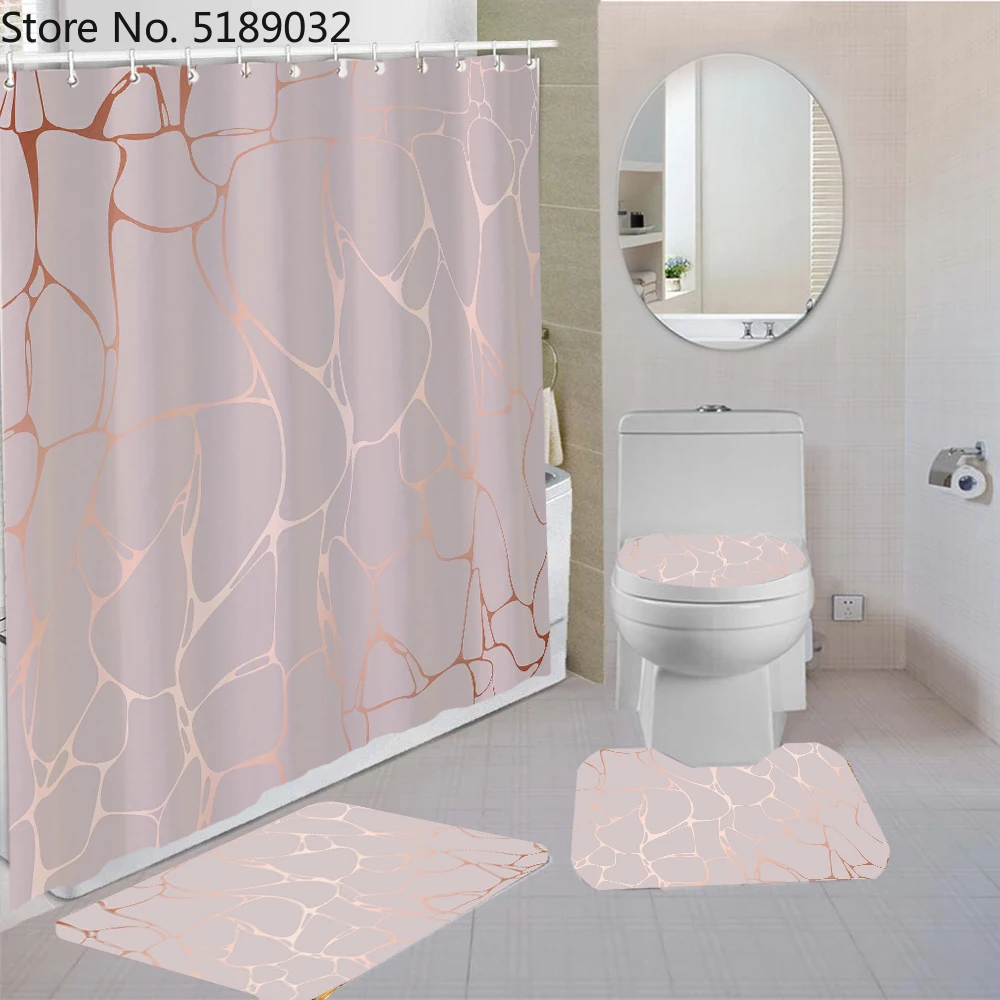 4 шт. наборы 3D натуральный мрамор занавесок для душа с ванной коврики туалета