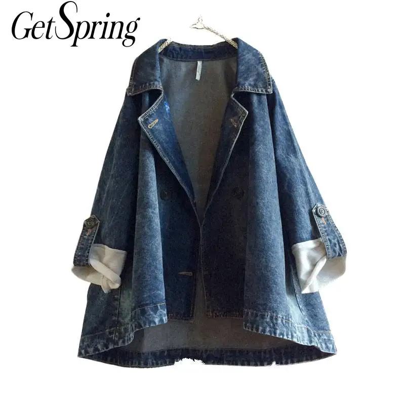 GETSPRING Для женщин пальто Джинсовая куртка Джинсовый плащ свободного покроя тренчи